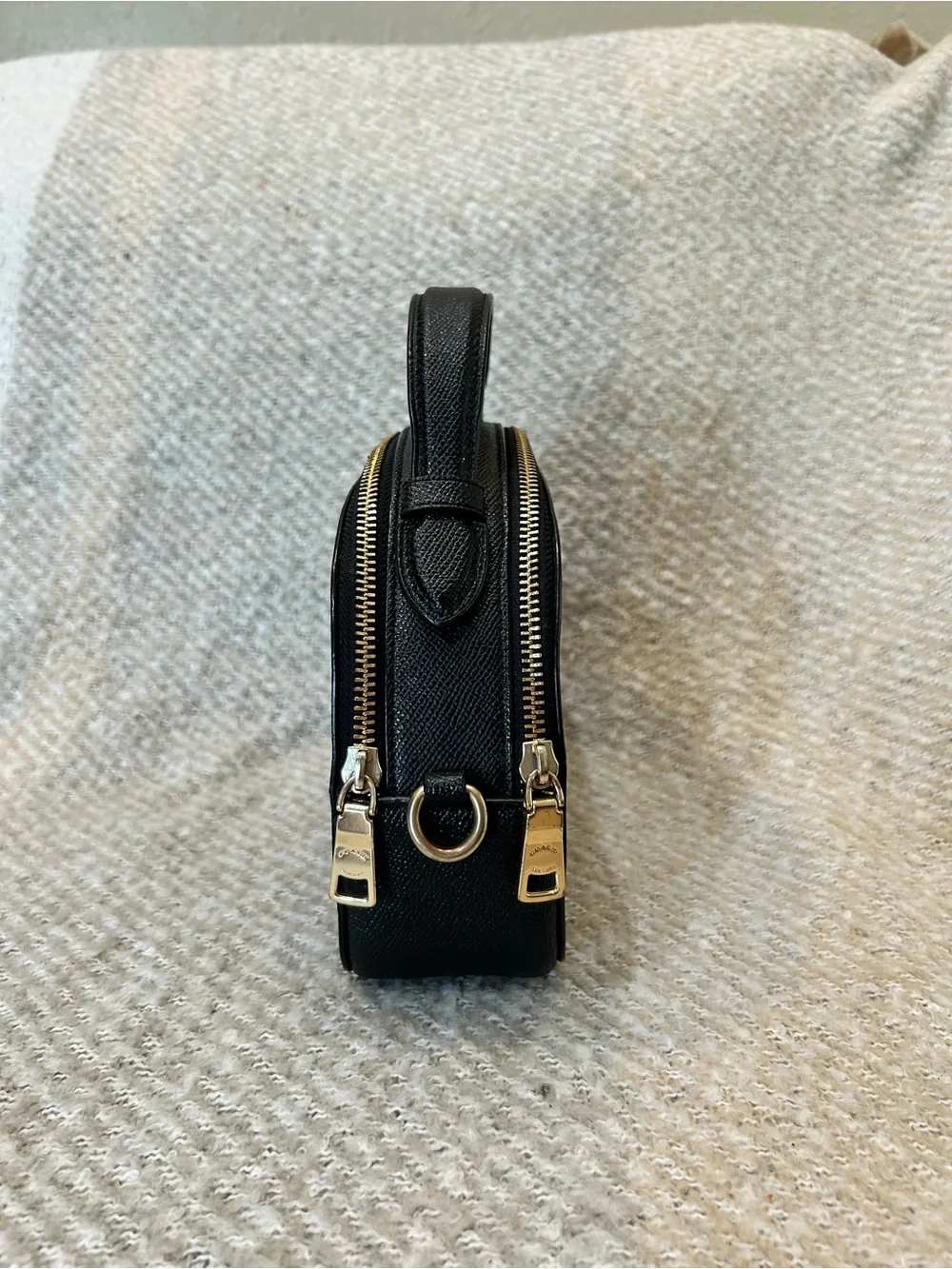 Coach Black Leather Mini Dome Top-Handle Bag with Gold Logo EUC
